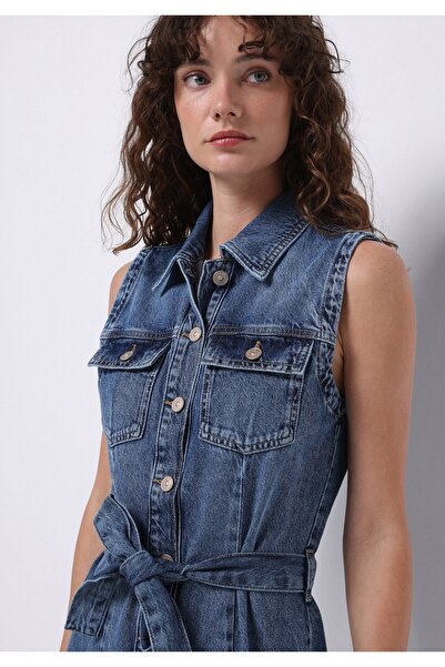 Colin's Slim Fit Düz Kadın Mavi Kolsuz Elbise