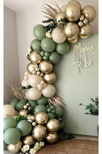 Baloniva Küf Yeşili Balon Zinciri Krom Gold Kum Beji Doğum Günü Balonları