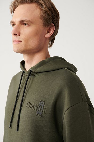 Avva Men's Khaki Hooded 3 Thread Raised Sweatshirt A32Y1190