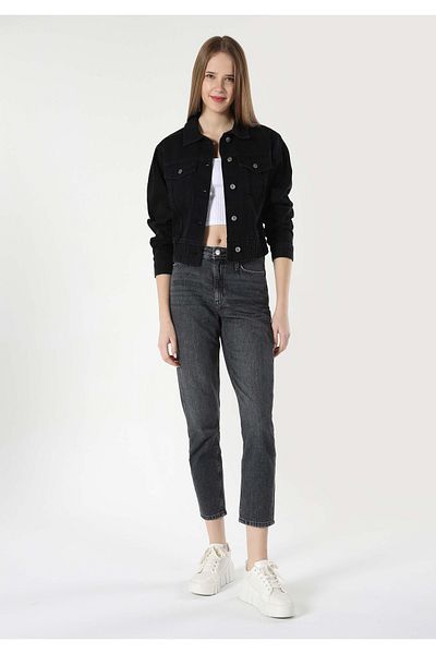 Colin's Mom Fit Pantaloni negri de damă cu talie înaltă, cu picior strâns