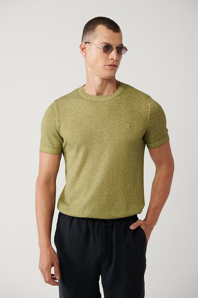 Avva Ανδρικό T-shirt Khaki Crew Neck Garment Dyed T-shirt A41y5074