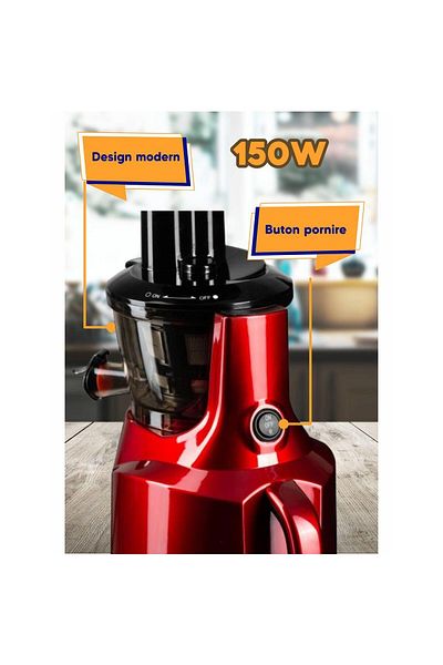 Hausberg Storcator fructe HB-7519RS, prin presare la rece, 150 W, 400 ml, Rosu