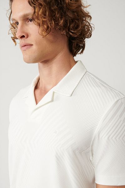 Avva Herren Ecru Apaj Kragen Jacquard-T-Shirt A41y1141