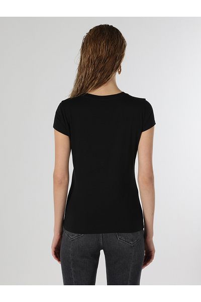 Colin's Tricou negru cu mânecă scurtă pentru femei, cu decolteu rotund, cu croială normală