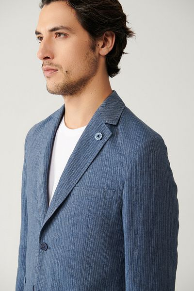 Avva Blaue, ungefütterte Linen-Touch-Anzugjacke für Herren A41Y4060
