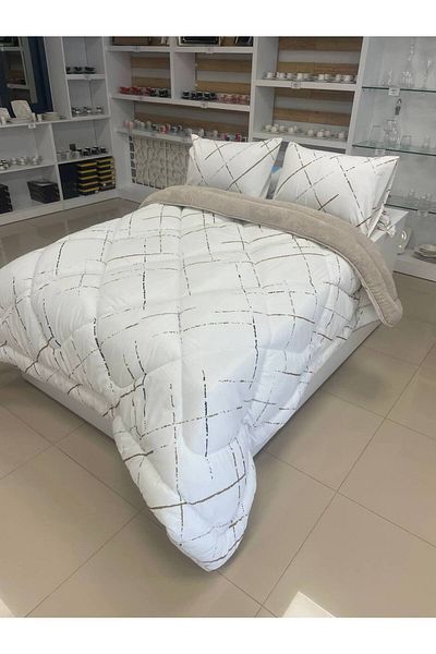 argehome Double Double Sided Luxury Welsoft Elite Quilt Soft Fleece Quilt and Pillowcase Reflection Beige