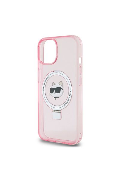 Karl Lagerfeld Carcasă pentru iPhone 15, Husă rigidă cu inel și suport MagSafe, Karl Lagerfeld - Roz