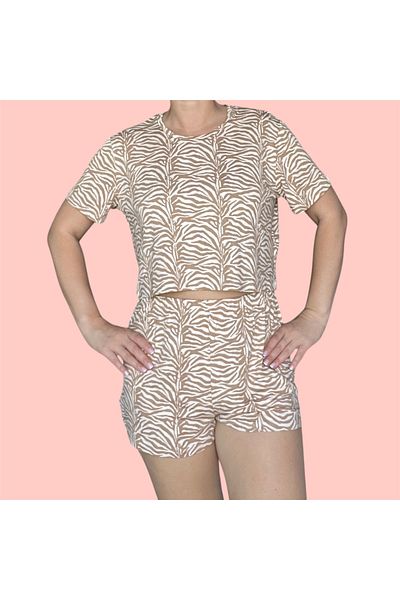 Merlot T-Shirt Shorts Knitted Pajama Set