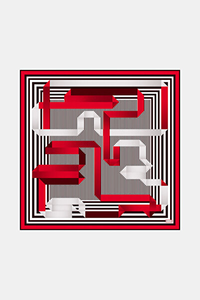 Vakko KIRMIZI GEOMETRİK DESENLİ TWILL EŞARP