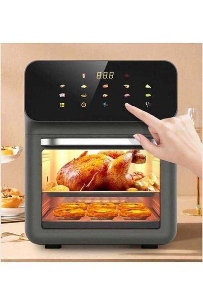 Denx مقلاة هوائية صحية بدون زيت للقلي/الشواء/الخبز/التحميص سعة 12 لتر قوة 1350 واط - أسود