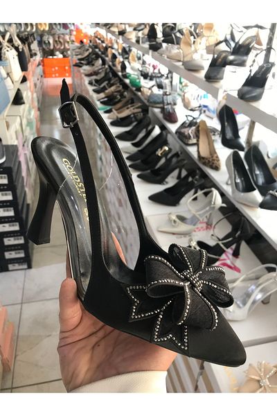 Brs Satin Bow Transparent Evening Dress Shoes