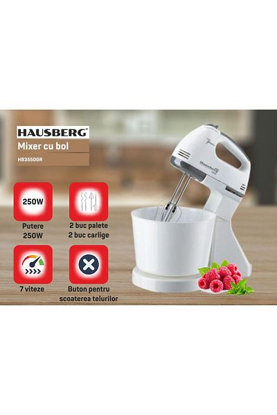 Hausberg Mixer Cu Bol Hb-3550gr, 7 Viteze, Putere 250w, 2l, Gri