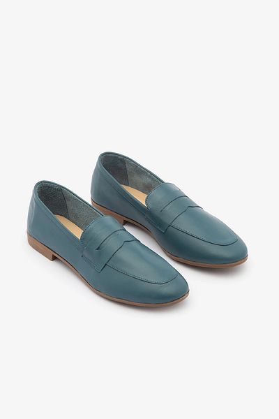 SAYL Blue Genuine Leather Stitched Women's Loafer Shoes
