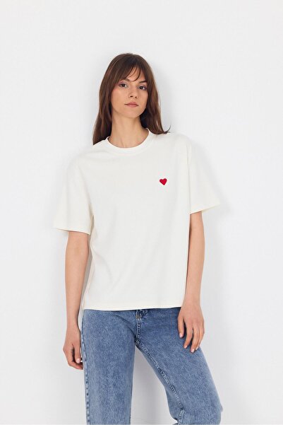 Rays Μπλουζάκι από ύφασμα εκρού με κεντημένη καρδιά 6218