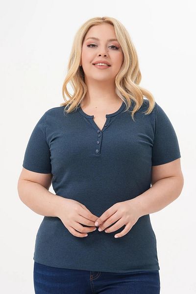 LİFERA Cotton Lycra Button Detail Basic T-Shirt, Large Size T-Shirt