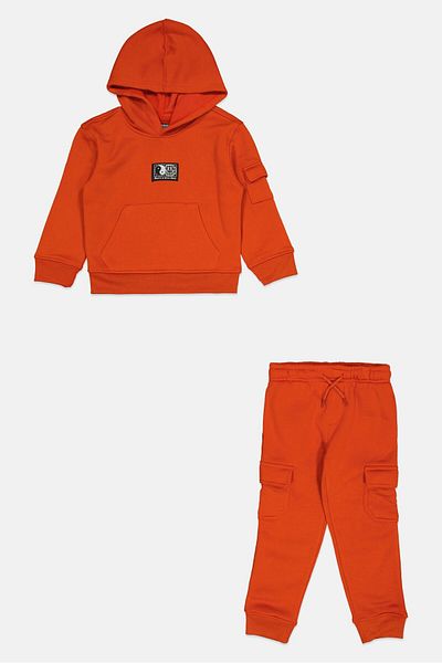 Brooklyn Toddlers Boy 2piece Hooded Graphic Print Long Sleeve Sweatshirt And Pant, Orange