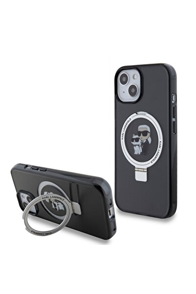 Karl Lagerfeld Carcasă pentru iPhone 15, Husă rigidă cu inel și suport MagSaf...