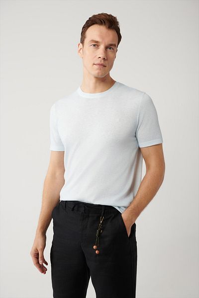 Avva Tricou albastru deschis pentru bărbați cu gât crew A41y5074