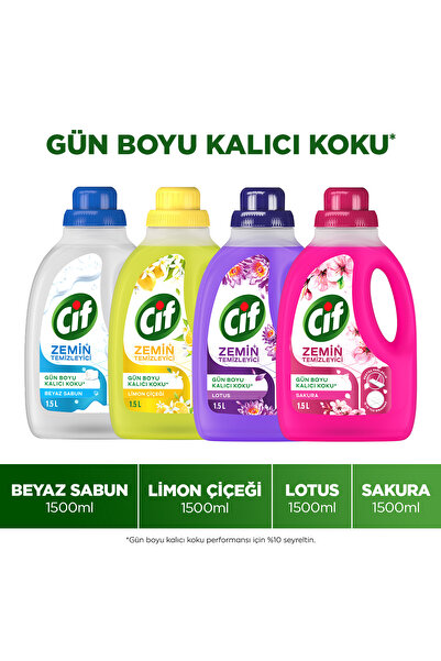 Cif Zemin Temizleyici 1500 ml Beyaz Sabun x1 + Limon Çiçeği x1 + Lotus x1 + Sakura x1