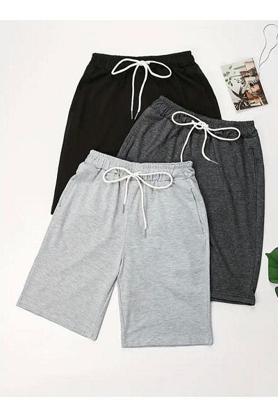 UYN SPORT Pack of 3 Relaxed Cut Elastic Waist Summer Soft Fabric Shorts with Pockets