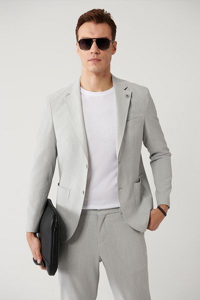 Avva Graue, ungefütterte, geschlitzte Bi-Stretch-Jacke mit Taschen für Herren A41y4033