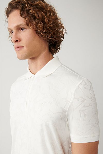 Avva Weißes Jacquard-T-Shirt mit Polokragen und Reißverschluss für Herren A41y1118