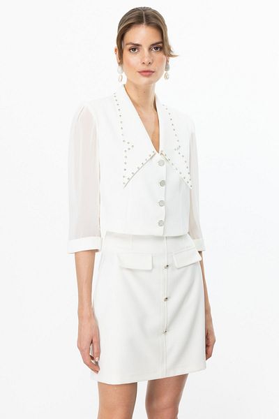 Ekol Double Sleeve Short Jacket with Stone Collar