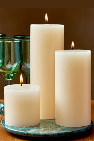 Mumy Desing Silindir Set Mum Krem 7 Çap Boy 5-9-15 Cm Min 70 Saat Yanar