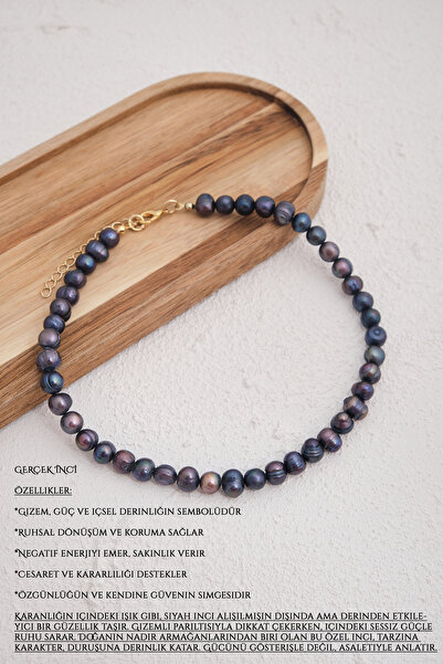 ByFlorya Jewelry Siyah İnci Doğal Taş Kolye 40cm+5cm