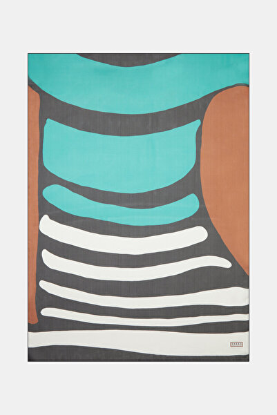 Vakko شال شيفون بنمط هندسي بترولي