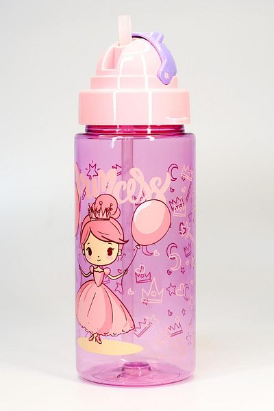 Telvesse Children Water Flask Tritan Water Bottle with Straw Neck Strap Princess School Water Bottle Bpa-Free 500ml Purple T0107