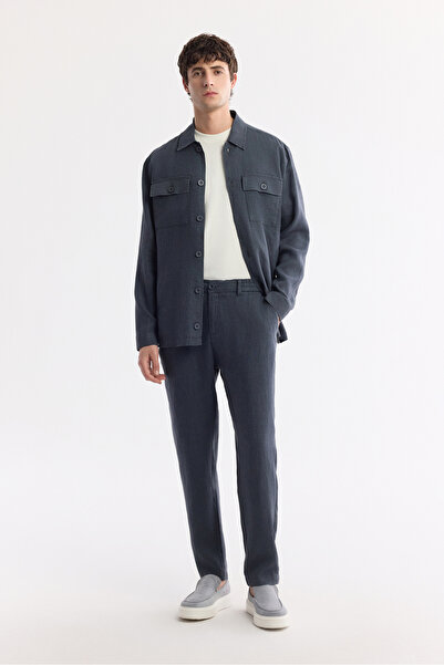 Avva Erkek Antrasit Beli Lastikli %100 Keten Relaxed Fit Pantolon B003032