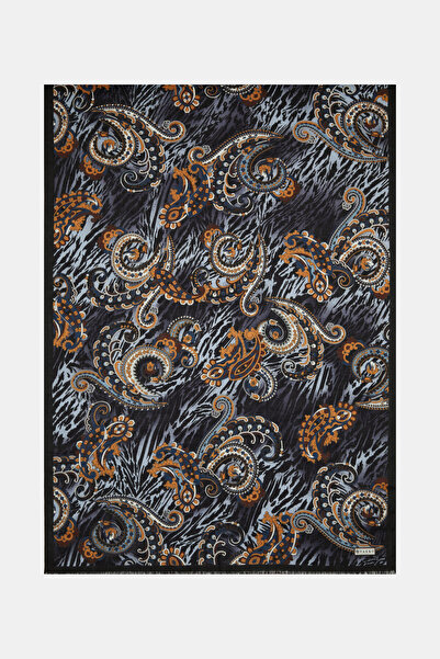 Vakko ANTRASİT ŞAL DESENLİ VUAL İPEK ŞAL