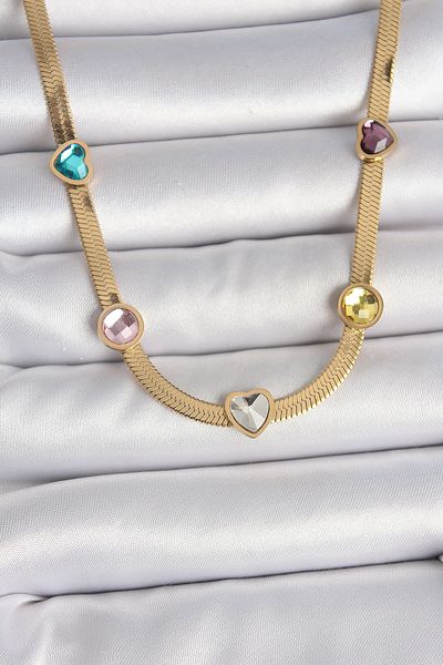 BESKAR 316L Steel Gold Color Italian Chain Colorful Zircon Stone Heart Figure Women's Necklace