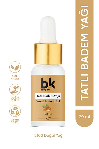 BK COMPANY Sweet Almond Oil 100% Pure - Radiant Softness, Delicate Care, Vitamin E, Intensive Moisture Serum 20 ml