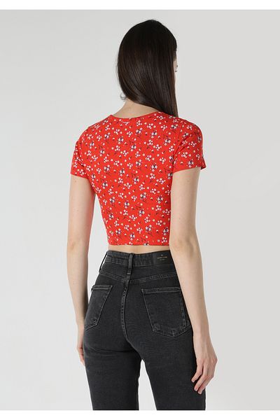 Colin's Tricou roșu cu mânecă scurtă pentru femei, cu gât rotund, slim fit