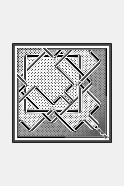 Vakko وشاح من نسيج التويل بنمط هندسي أسود