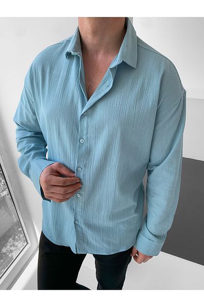 NO1 KONSEPT Πουκάμισο από λινό νερό πράσινο Oversize Crinkle