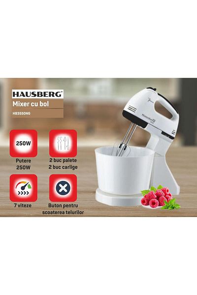 Hausberg Mixer Cu Bol Hb-3550ng, 7 Viteze, Putere 250w, 2l, Negru