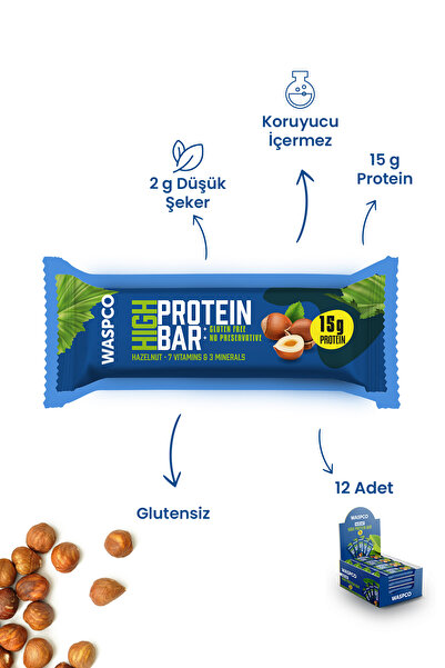 Wasp Fındıklı Yüksek Protein Bar 50g X 12 Adet