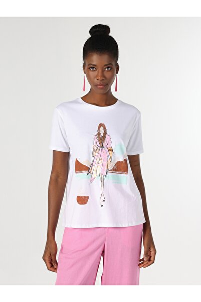 Colin's Regular Fit Round Neck Women's White Short Sleeve T-Shirt