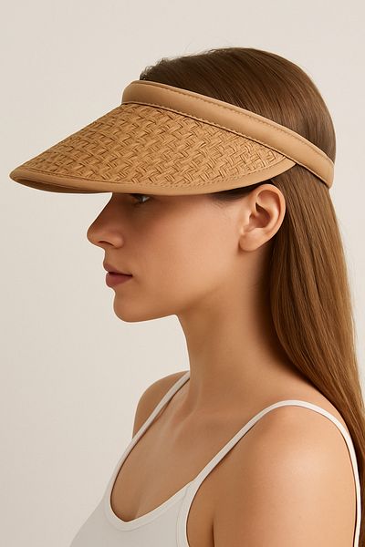 CosmoOutlet Uv Protection Straw Detailed Adjustable Crown Model Buff Women's Visor Hat