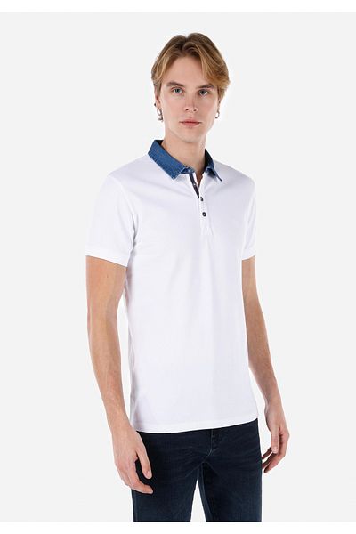 Colin's Tricou alb cu mânecă scurtă pentru bărbați, slim fit, cu gât polo