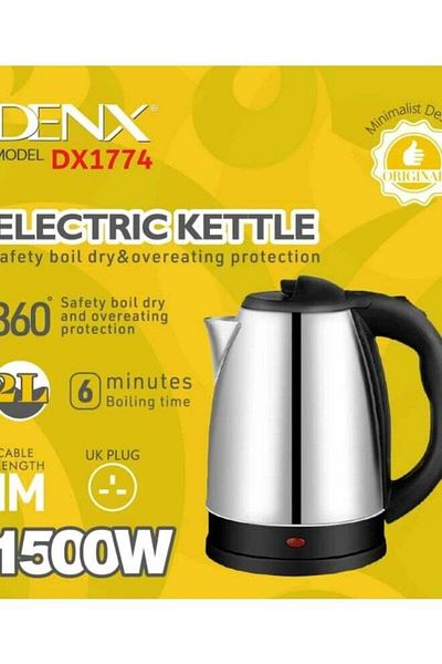 Denx غلاية كهربائية سعة 1.8 لتر 1500 واط فضي DX1774