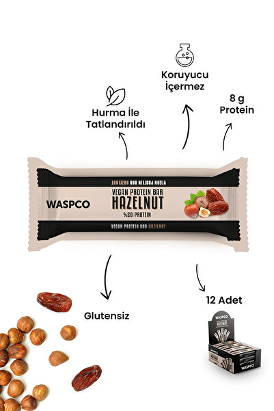 Waspco Fındıklı Ve Hurmalı Vegan Protein Bar 40g X 12 Adet