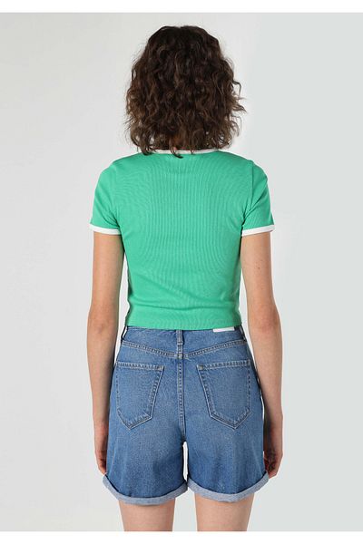 Colin's Tricou slim cu imprimeu verde pentru femei - decolteu, maneca scurta