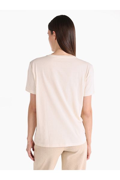 Colin's Tricou alb cu mânecă scurtă pentru femei, cu gât rotund, cu croiala normală