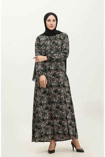 sefamerve Πράσινο φόρεμα Viscose Plus Size Print - 44851P-02