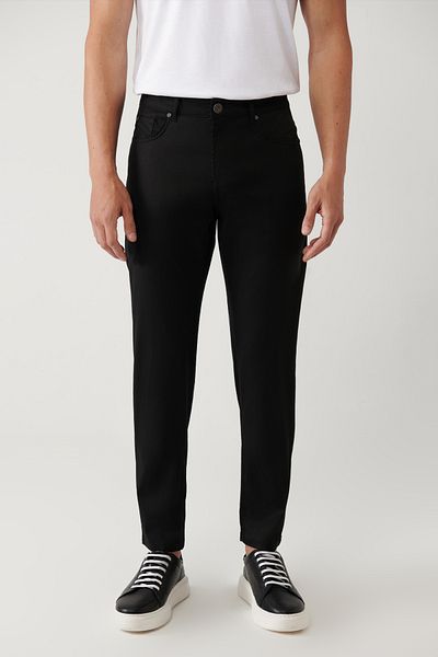 Avva Ανδρικό Μαύρο Slim Fit Classic Παντελόνι με 5 τσέπες A41y3071