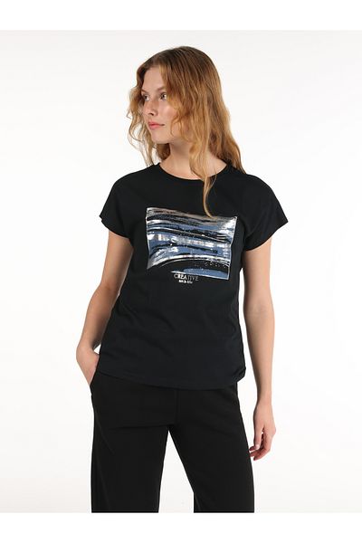 Colin's Regular Fit Round Neck Women's Black Short Sleeve T-Shirt